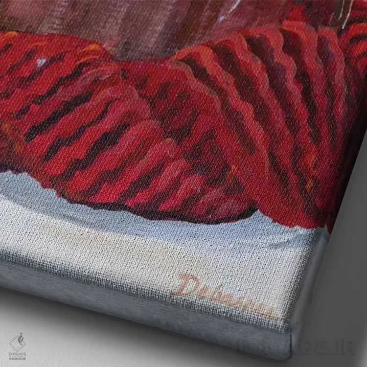 تابلو دکوراتیو قهوه و پتو اثر دباسری دی - نمای نزدیک بافت بوم