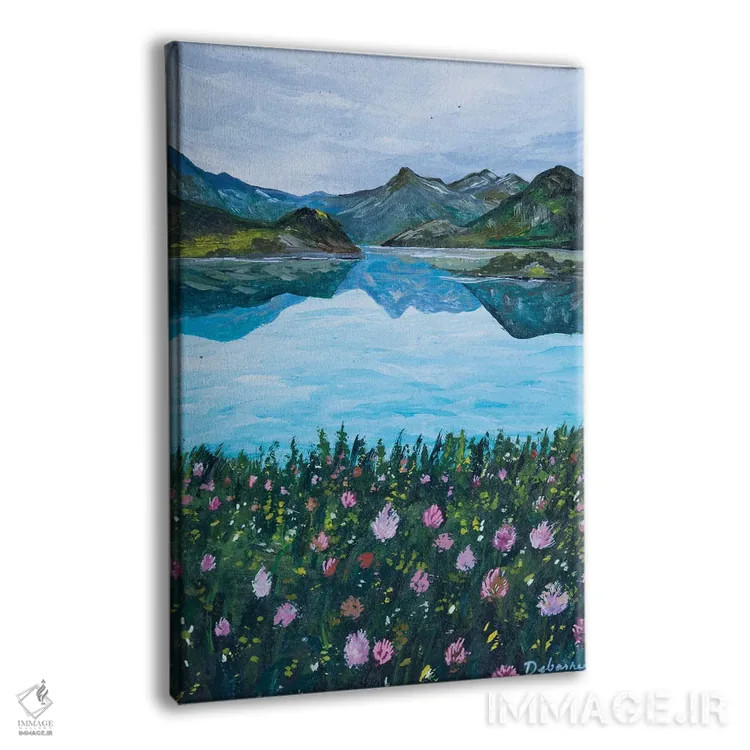 تابلو دکوراتیو گل ها کنار دریاچه اثر دباسری دی - نمای پرسپکتیو محصول