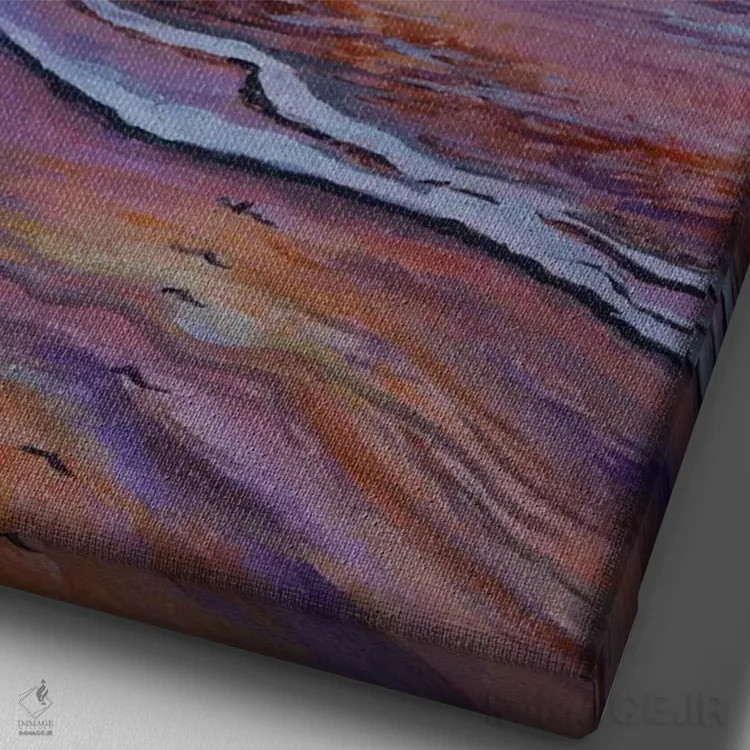 تابلو دکوراتیو غروب رنگارنگ اثر دباسری دی - نمای نزدیک بافت بوم