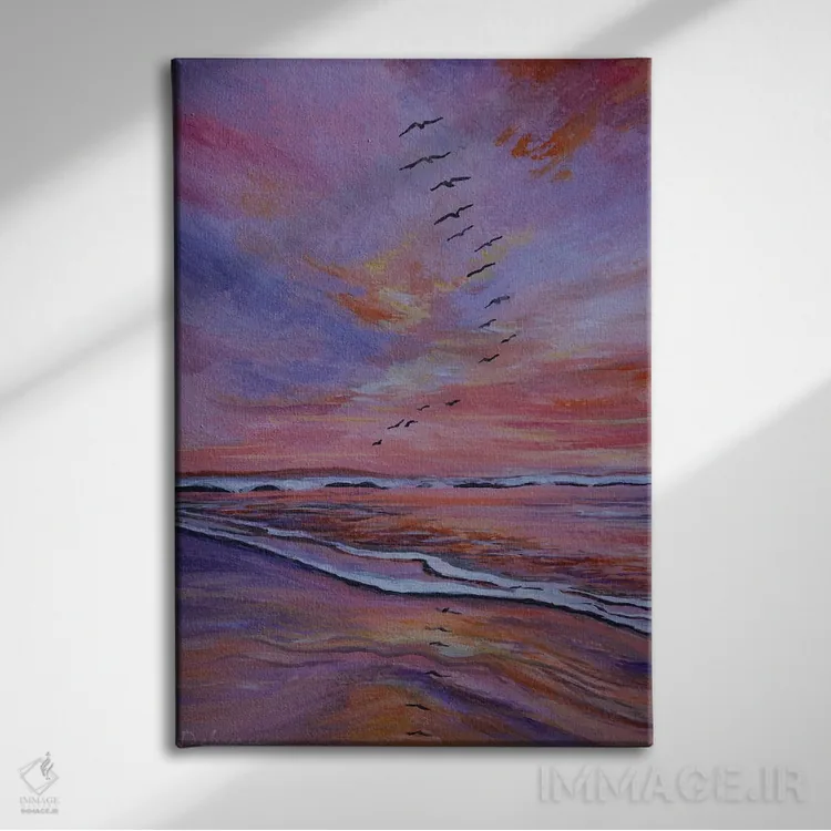 تابلو دکوراتیو غروب رنگارنگ اثر دباسری دی - نمای روبهرو روی دیوار