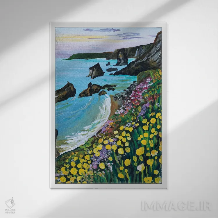 تابلو دکوراتیو گل های وحشی ساحلی II اثر دباسری دی - نمای قابدار سفید