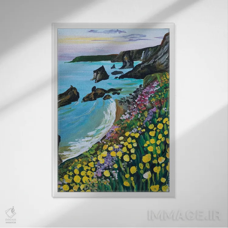 تابلو دکوراتیو گل های وحشی ساحلی II اثر دباسری دی - نمای قابدار سفید