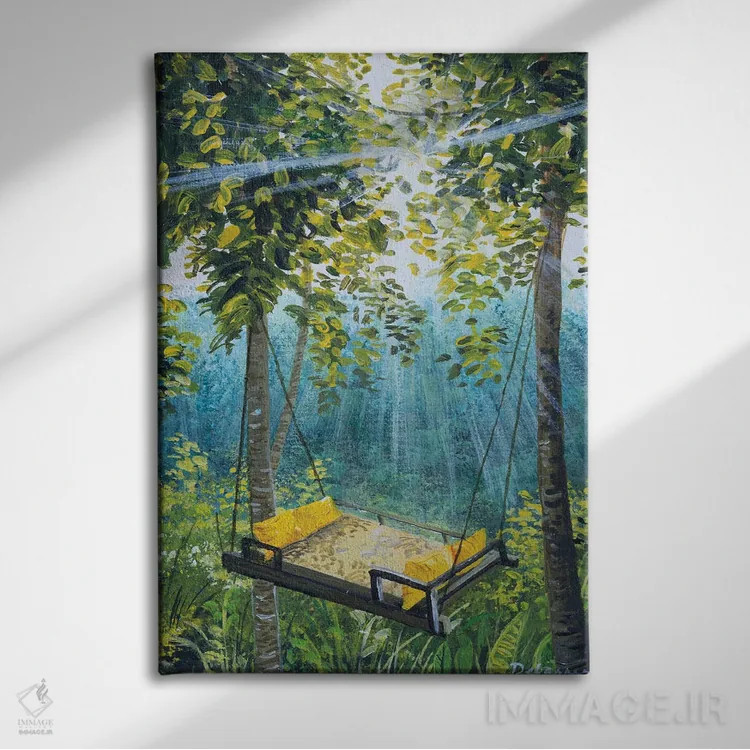 تابلو دکوراتیو تخت آویزان در بالی اثر دباسری دی - نمای روبهرو روی دیوار