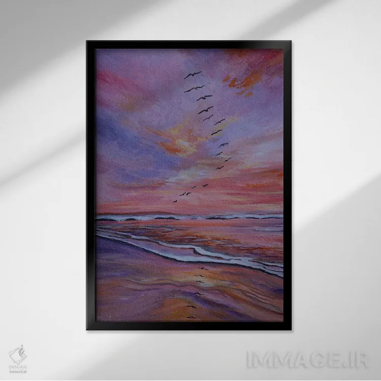 تابلو دکوراتیو غروب رنگارنگ اثر دباسری دی - نمای قابدار مشکی