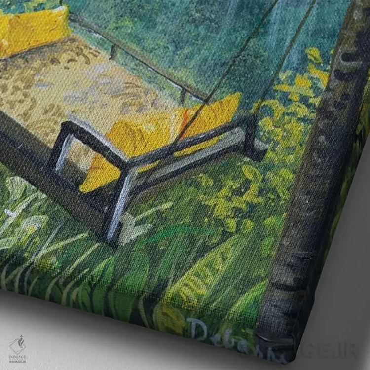 تابلو دکوراتیو تخت آویزان در بالی اثر دباسری دی - نمای نزدیک بافت بوم