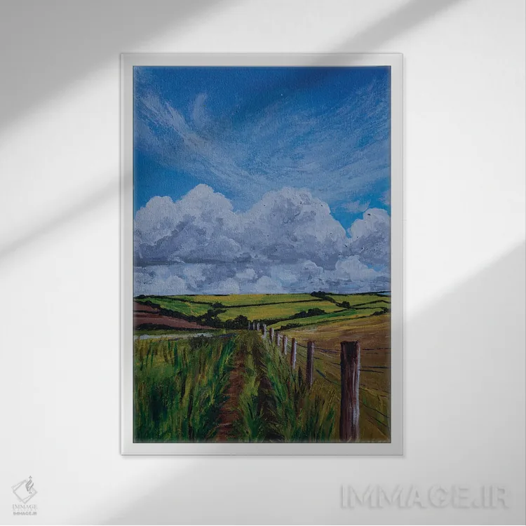 تابلو دکوراتیو قدم زدن در مزرعه اثر دباسری دی - نمای قابدار سفید