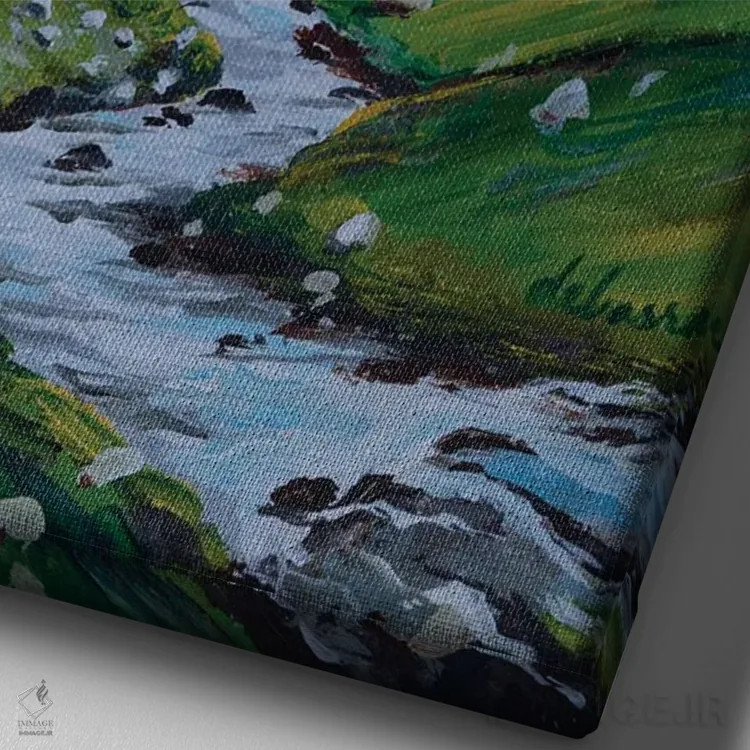 تابلو دکوراتیو جویبار کوهستانی اثر دباسری دی - نمای نزدیک بافت بوم