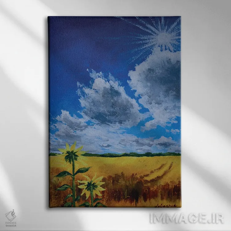 تابلو دکوراتیو آفتابگردان درخشان اثر دباسری دی - نمای روبهرو روی دیوار