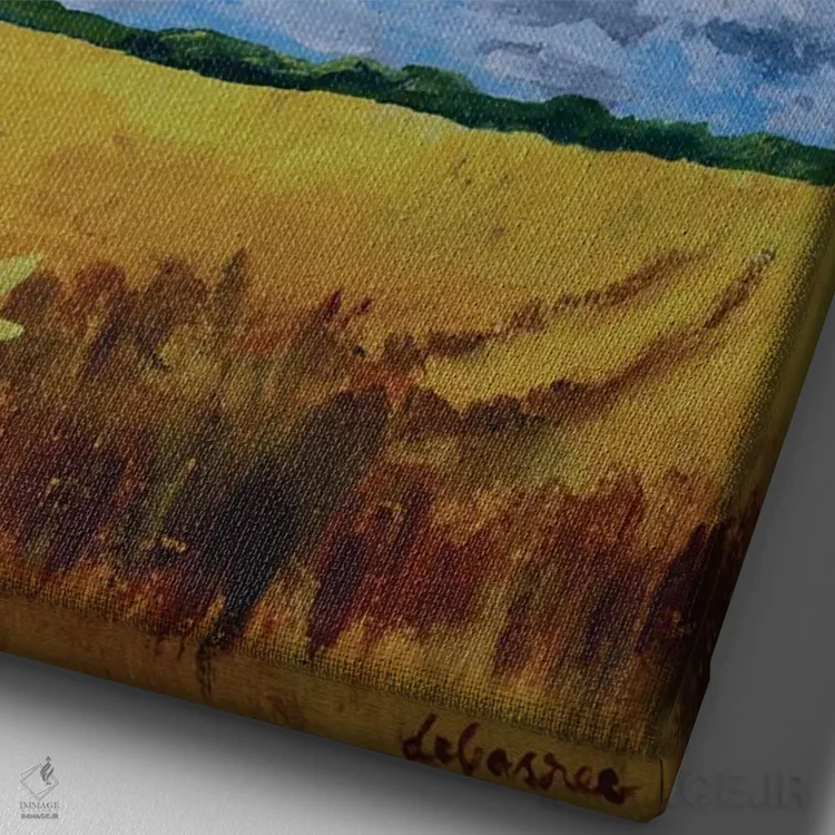 تابلو دکوراتیو آفتابگردان درخشان اثر دباسری دی - نمای نزدیک بافت بوم