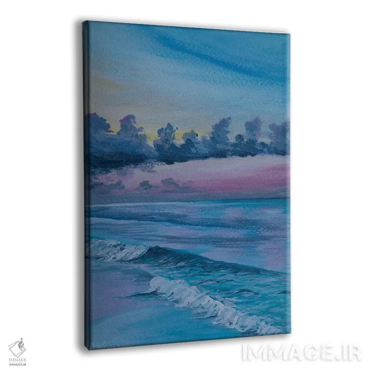 تابلو دکوراتیو امواج آبی و غروب صورتی اثر دباسری دی - نمای پرسپکتیو محصول