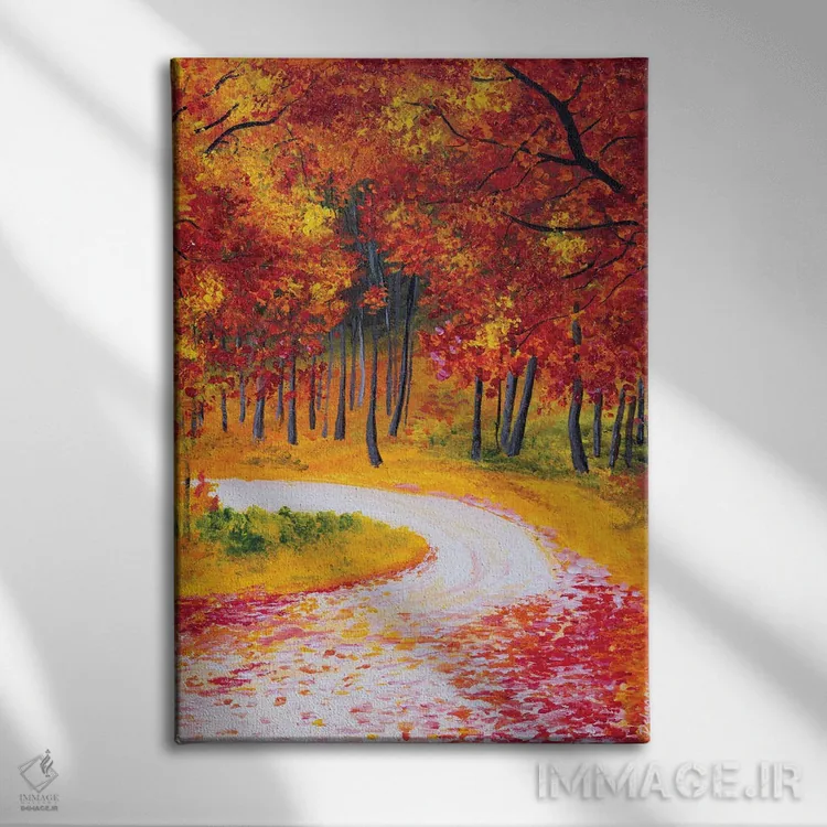 تابلو دکوراتیو جاده جنگل پاییزی اثر دباسری دی - نمای روبهرو روی دیوار