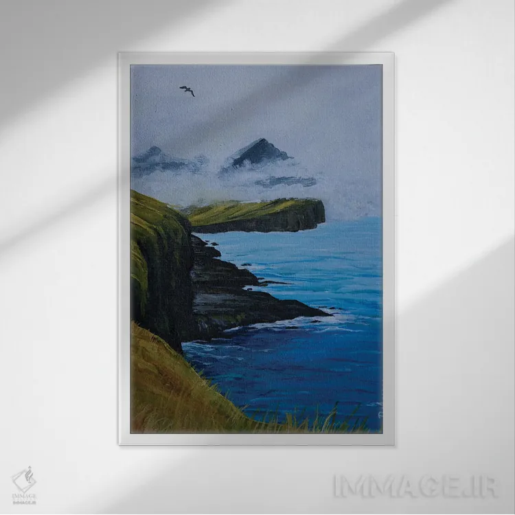 تابلو دکوراتیو ساحل اسکاتلند اثر دباسری دی - نمای قابدار سفید