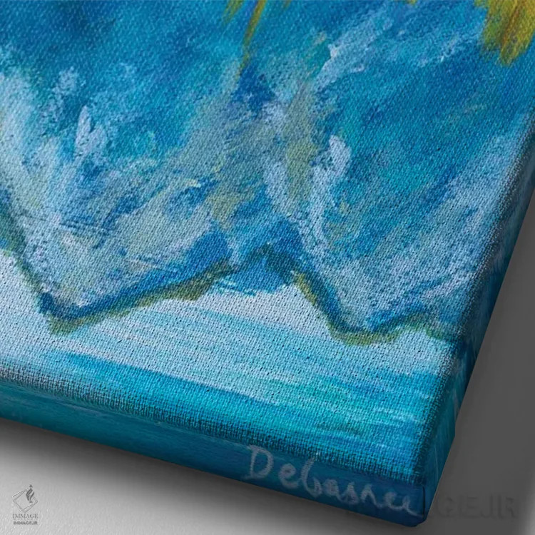 تابلو دکوراتیو درختان پاییزی و کوه ها اثر دباسری دی - نمای نزدیک بافت بوم