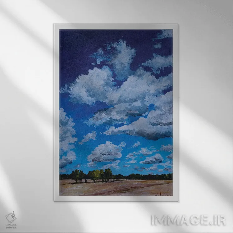 تابلو دکوراتیو آسمان زیبا اثر دباسری دی - نمای قابدار سفید