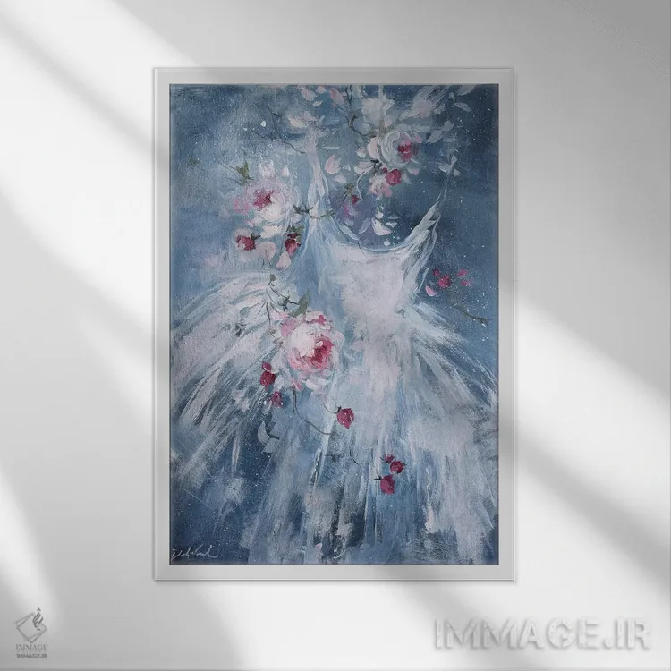 تابلو دکوراتیو در آبی اثر دبی کولز - نمای قابدار سفید