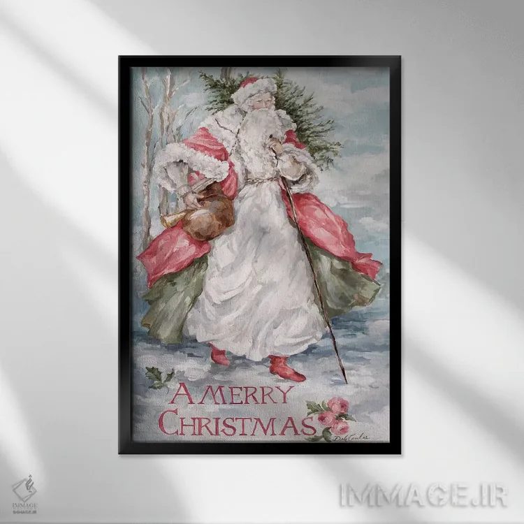 تابلو دکوراتیو بابانوئل جنگل های شمالی اثر دبی کولز - نمای قابدار مشکی