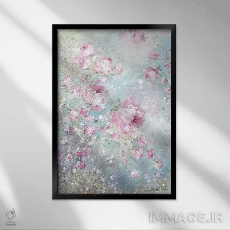 تابلو دکوراتیو نجوای صورتی اثر دبی کولز - نمای قابدار مشکی