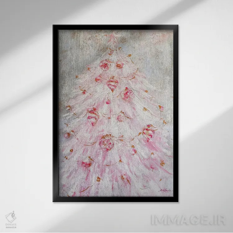 تابلو دکوراتیو کریسمس صورتی اثر دبی کولز - نمای قابدار مشکی