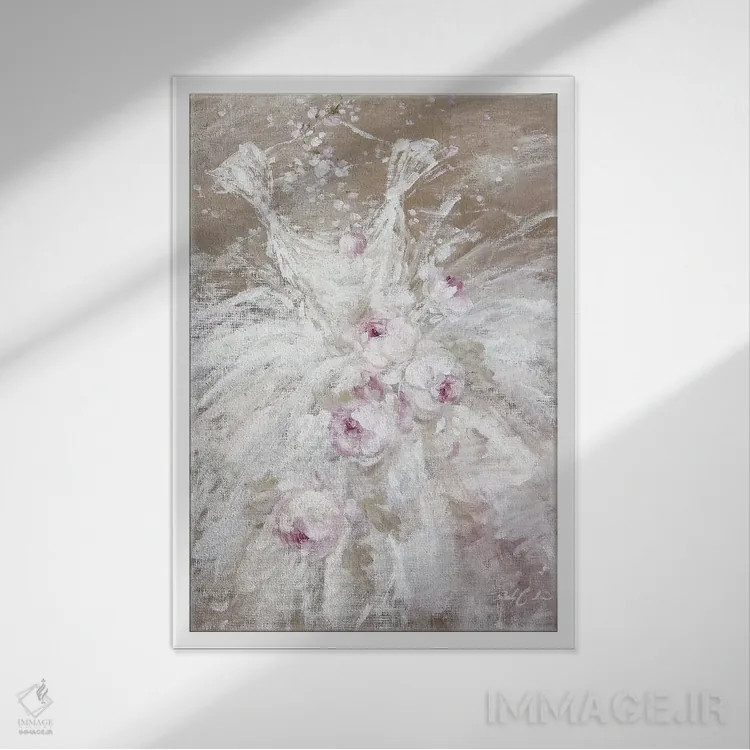 تابلو دکوراتیو دامن بالرین سفید با رزها اثر دبی کولز - نمای قابدار سفید