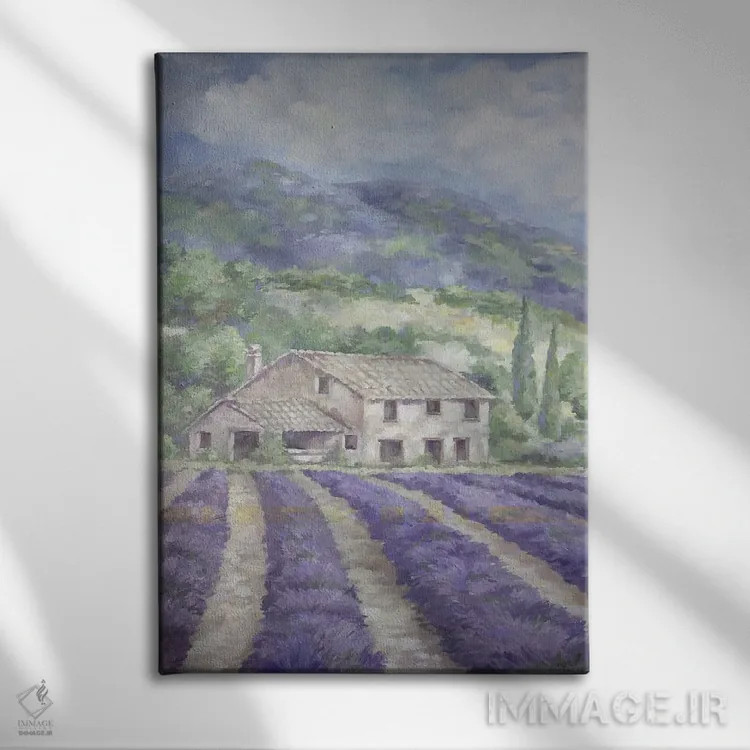 تابلو مدرن مزارع اسطوخودوس فرانسه اثر دبی کولز - نمای روبهرو روی دیوار