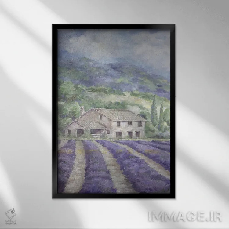 تابلو مدرن مزارع اسطوخودوس فرانسه اثر دبی کولز - نمای قابدار مشکی