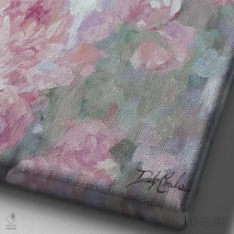 تابلو دکوراتیو پئونی ها اثر دبی کولز - نمای نزدیک بافت بوم