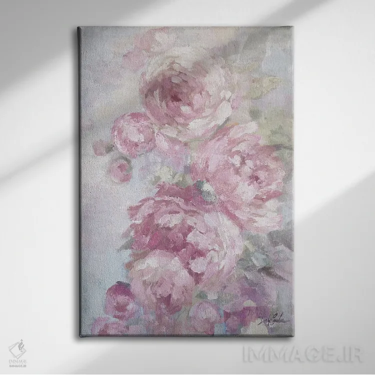 تابلو دکوراتیو گل های پئونی اثر دبی کولز - نمای روبهرو روی دیوار