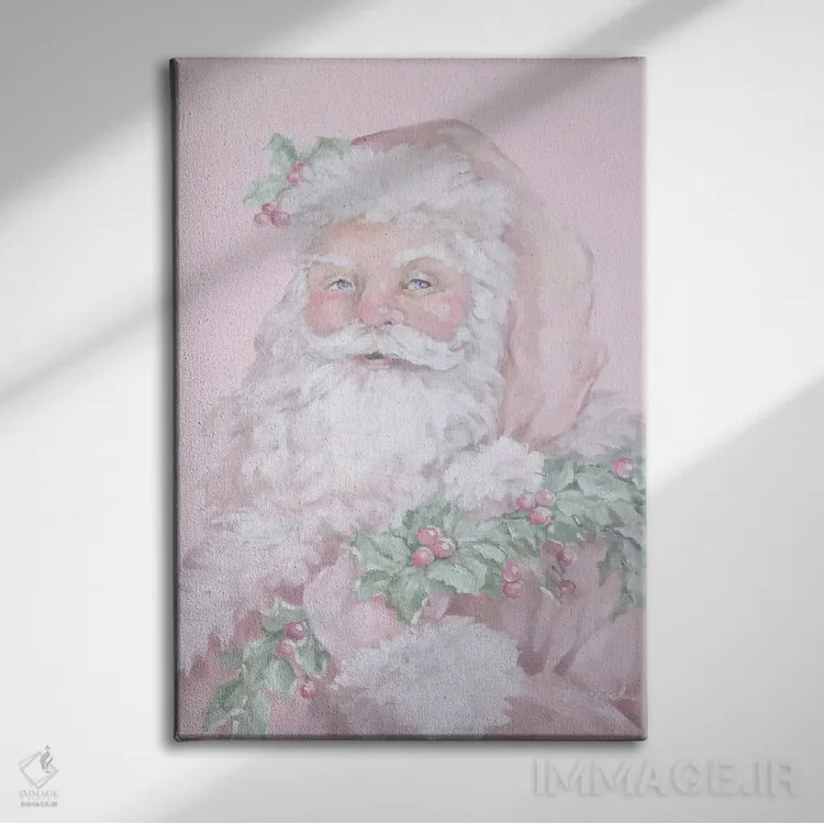 تابلو دکوراتیو بابانوئل صورتی اثر دبی کولز - نمای روبهرو روی دیوار