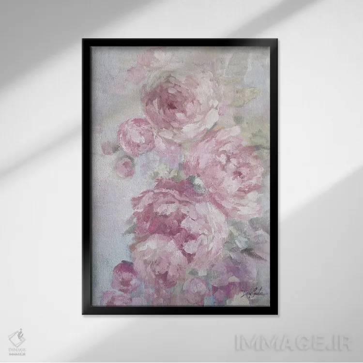 تابلو دکوراتیو گل های پئونی اثر دبی کولز - نمای قابدار مشکی