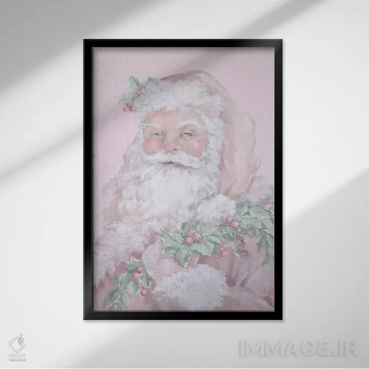 تابلو دکوراتیو بابانوئل صورتی اثر دبی کولز - نمای قابدار مشکی