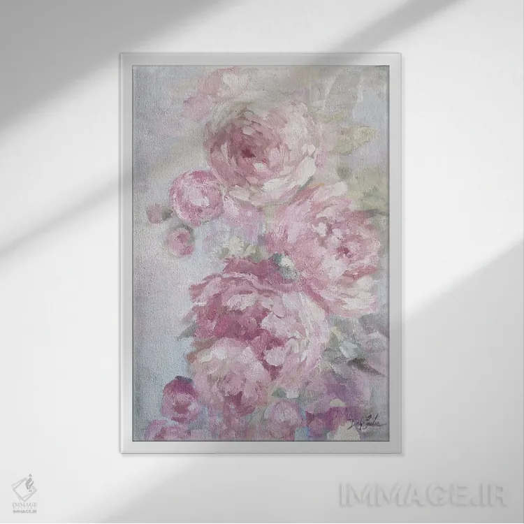 تابلو دکوراتیو گل های پئونی اثر دبی کولز - نمای قابدار سفید