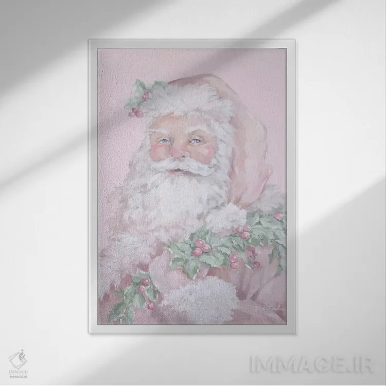 تابلو دکوراتیو بابانوئل صورتی اثر دبی کولز - نمای قابدار سفید