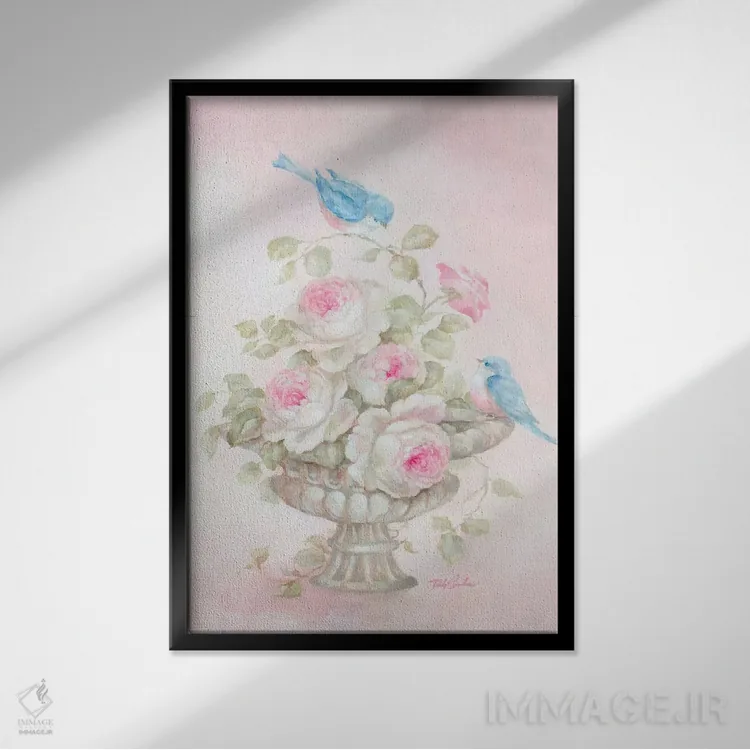 تابلو دکوراتیو آواز شیرین رز اثر دبی کولز - نمای قابدار مشکی