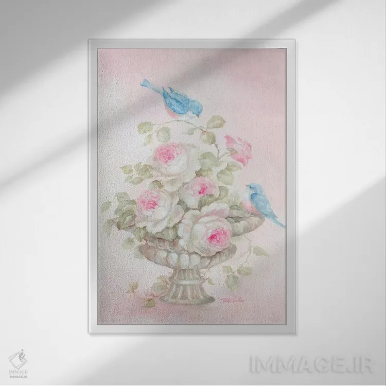 تابلو دکوراتیو آواز شیرین رز اثر دبی کولز - نمای قابدار سفید