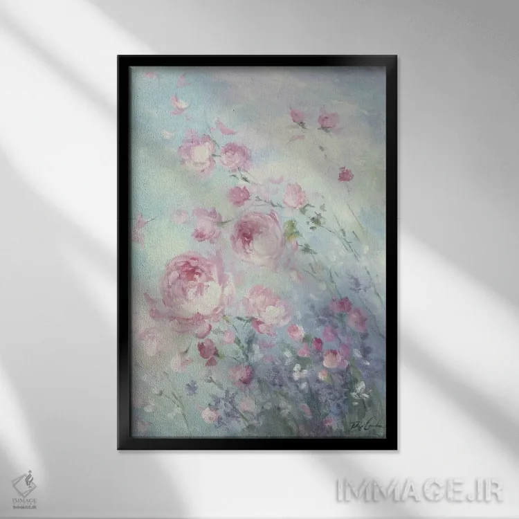 تابلو دکوراتیو گلبرگ های رقصان اثر دبی کولز - نمای قابدار مشکی