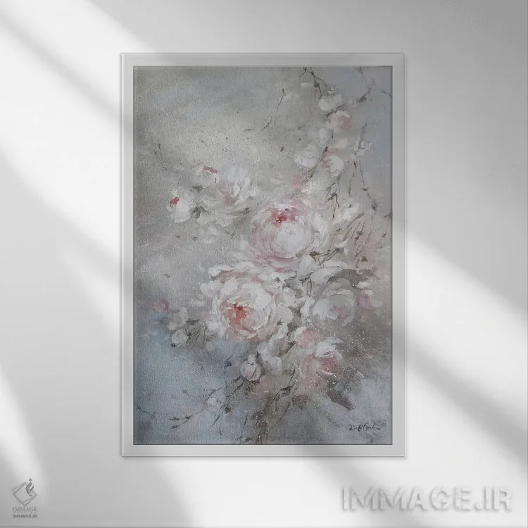 تابلو دکوراتیو رز سرخ شدن اثر دبی کولز - نمای قابدار سفید