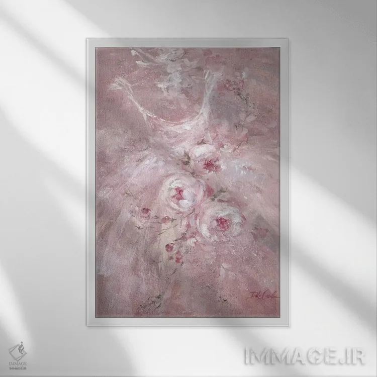 تابلو دکوراتیو رقص رز ۱ اثر دبی کولز - نمای قابدار سفید
