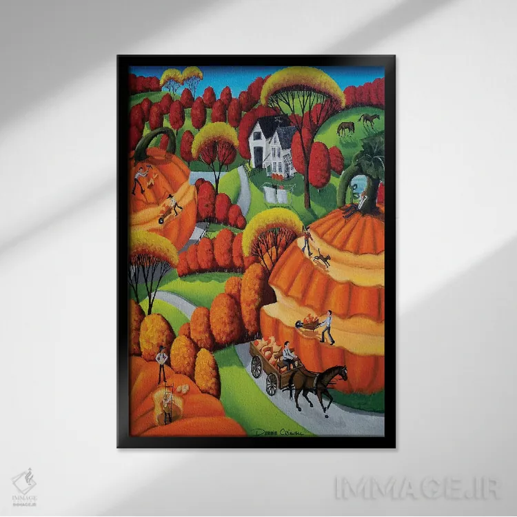 تابلو دکوراتیو برداشت کدو تنبل اثر دبی کریسول - نمای قابدار مشکی