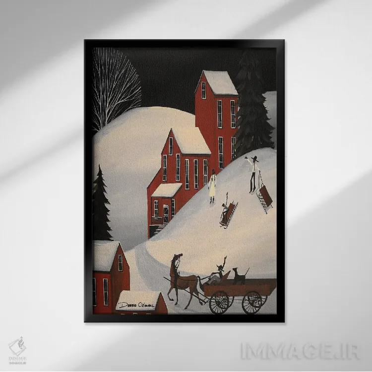 تابلو دکوراتیو یک روز سراسر سورتمه سواری اثر دبی کریسول - نمای قابدار مشکی