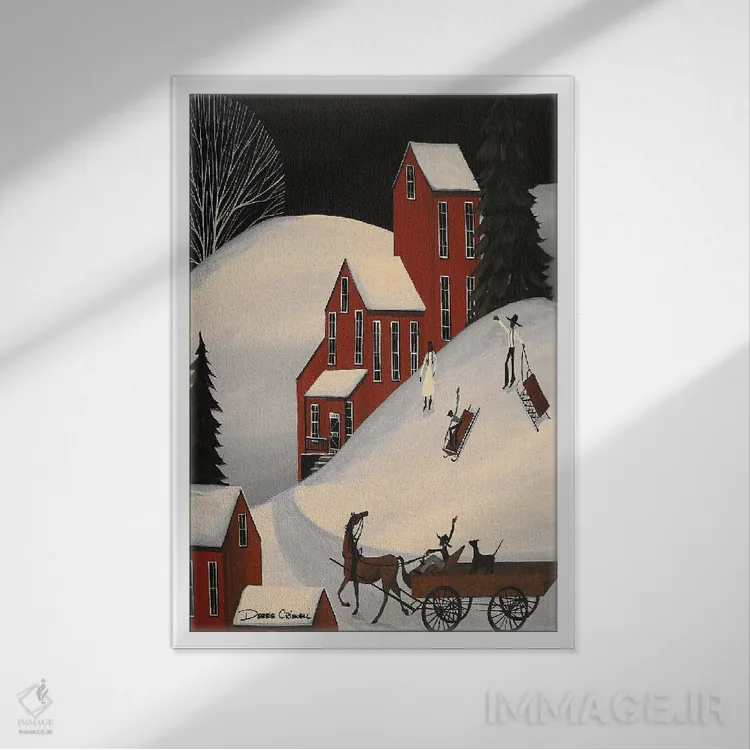 تابلو دکوراتیو یک روز سراسر سورتمه سواری اثر دبی کریسول - نمای قابدار سفید