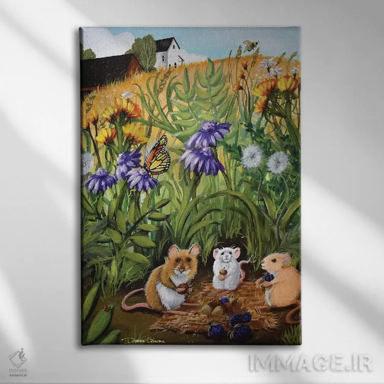 تابلو دکوراتیو موش های پیک نیکی اثر دبی کریسول - نمای روبهرو روی دیوار