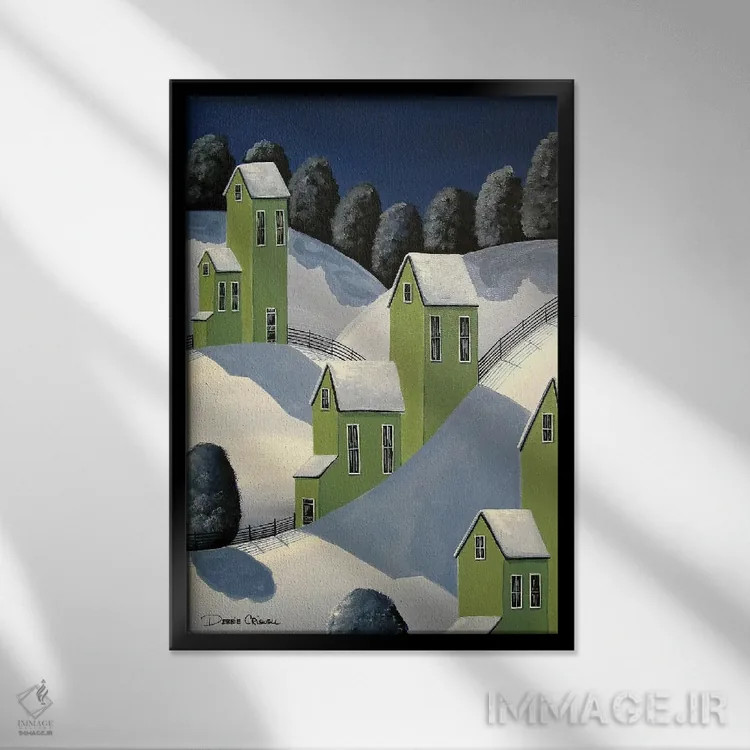 تابلو دکوراتیو سبز زمستانی اثر دبی کریسول - نمای قابدار مشکی