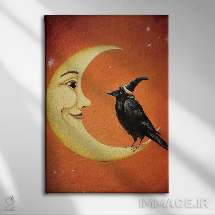 تابلو دکوراتیو کلاغ ماه اثر دبی کریسول - نمای روبهرو روی دیوار