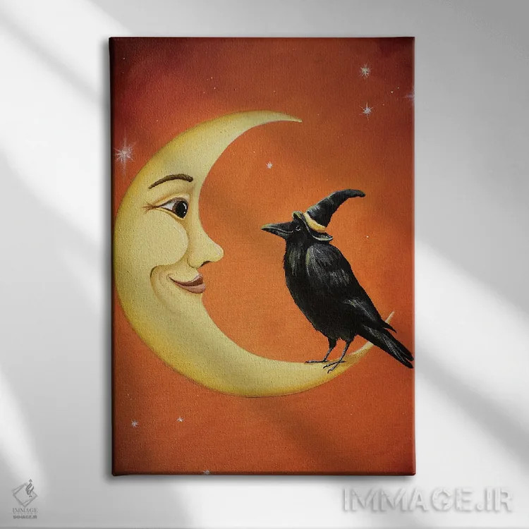 تابلو دکوراتیو کلاغ ماه اثر دبی کریسول - نمای روبهرو روی دیوار