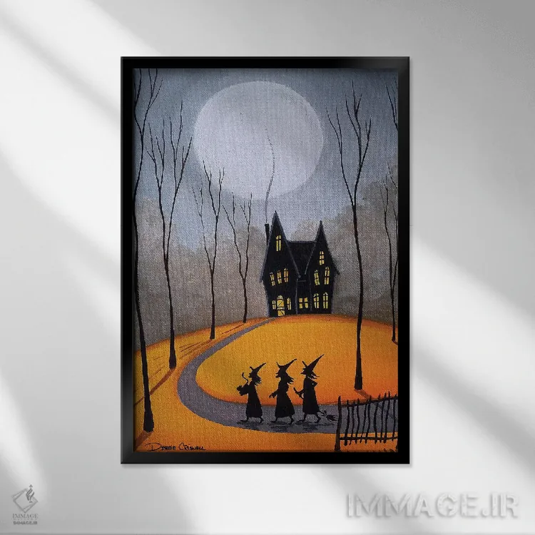 تابلو دکوراتیو سه جادوگر کوچک اثر دبی کریسول - نمای قابدار مشکی