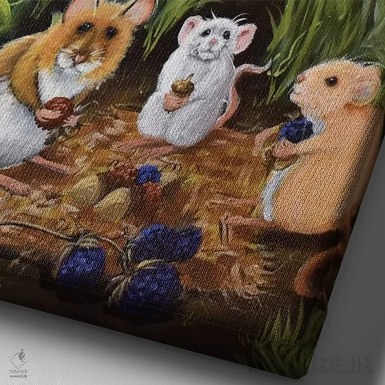 تابلو دکوراتیو موش های پیک نیکی اثر دبی کریسول - نمای نزدیک بافت بوم