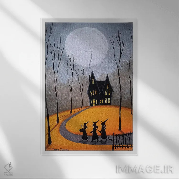 تابلو دکوراتیو سه جادوگر کوچک اثر دبی کریسول - نمای قابدار سفید