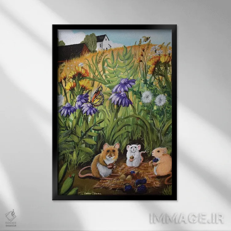 تابلو دکوراتیو موش های پیک نیکی اثر دبی کریسول - نمای قابدار مشکی