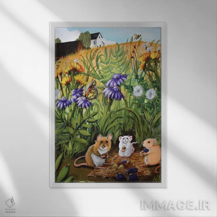 تابلو دکوراتیو موش های پیک نیکی اثر دبی کریسول - نمای قابدار سفید