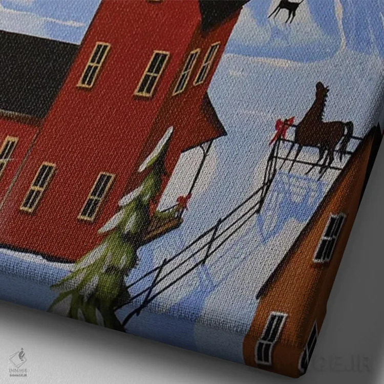 تابلو دکوراتیو انتظار برای بابا نوئل اثر دبی کریسول - نمای نزدیک بافت بوم